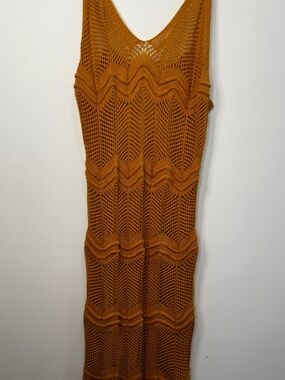 Crochet Knit Stretch Maxi Dress in Mustard - fits size L-3x